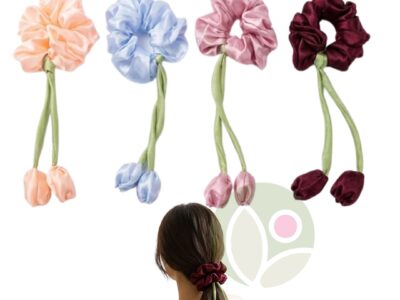 Floral Stem Satin Scrunchies